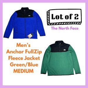 Lot of 2,The North Face Men’s Anchor FullZip Fleece Jacket Green/Blue MEDIUM B21